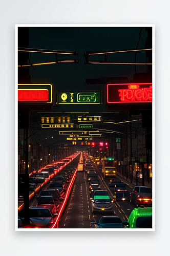 夜晚街道车流不息