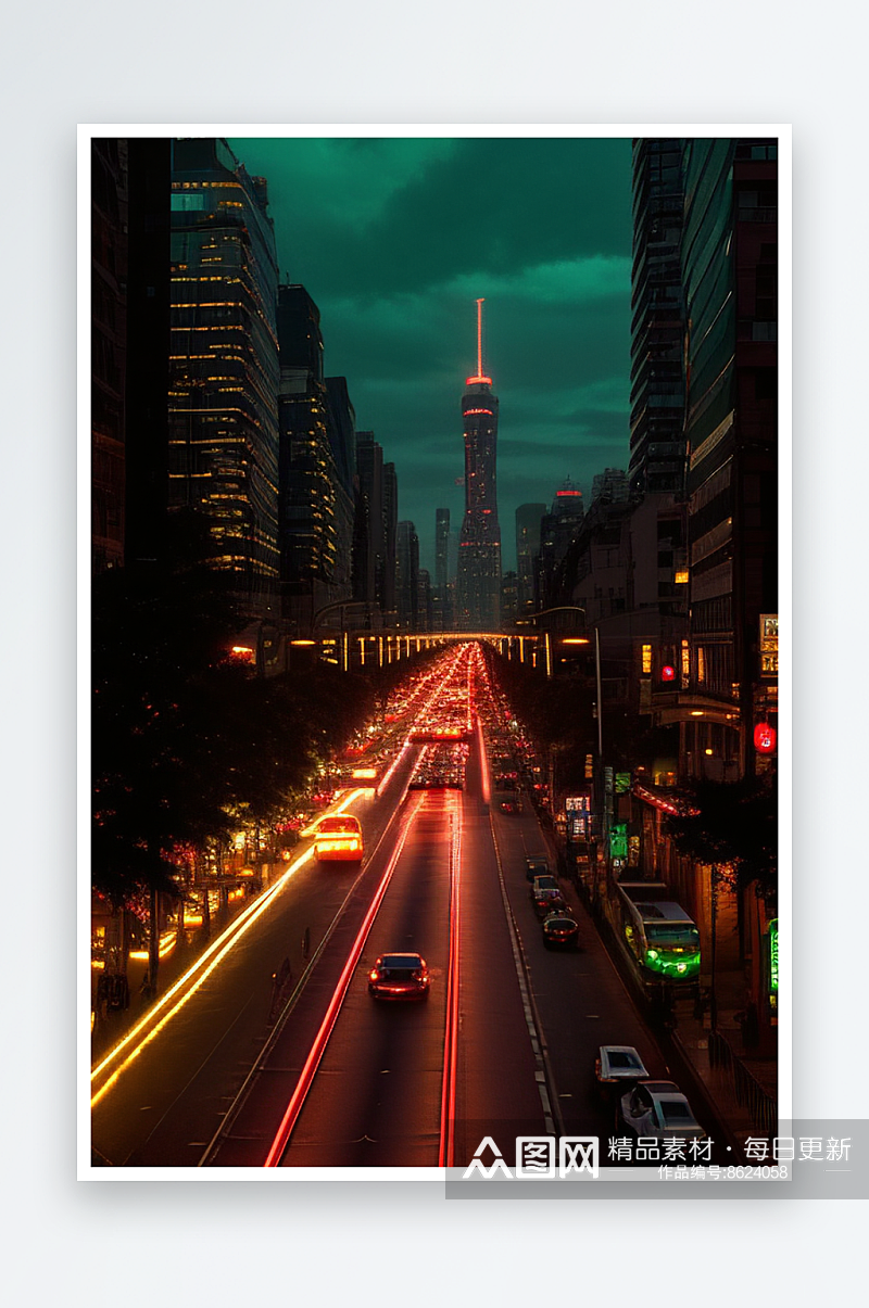 夜晚街道车水人潮素材
