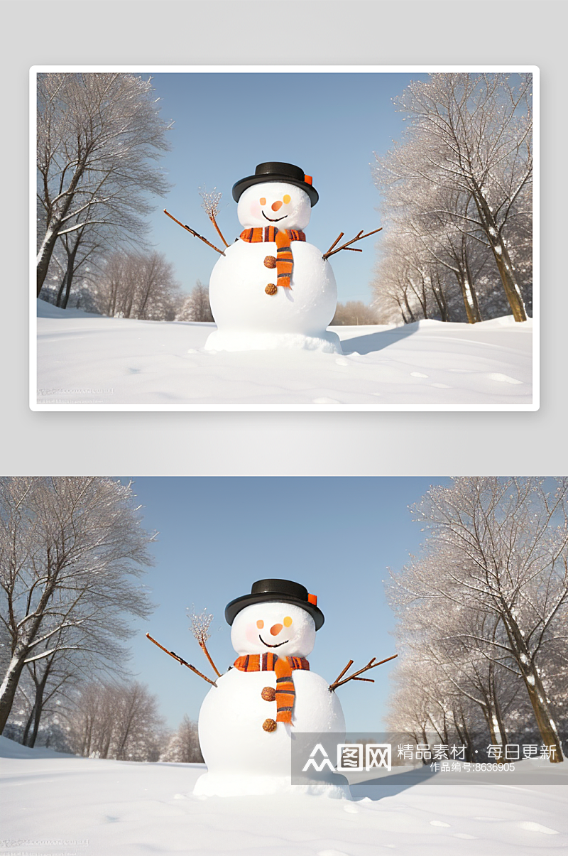 雪人装饰为冬日增添一抹亮色素材