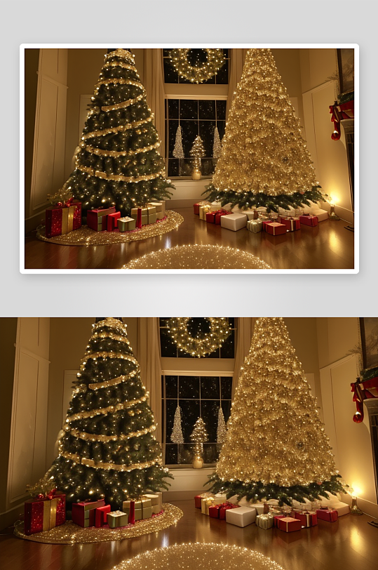 灯光圣诞树与节日氛围