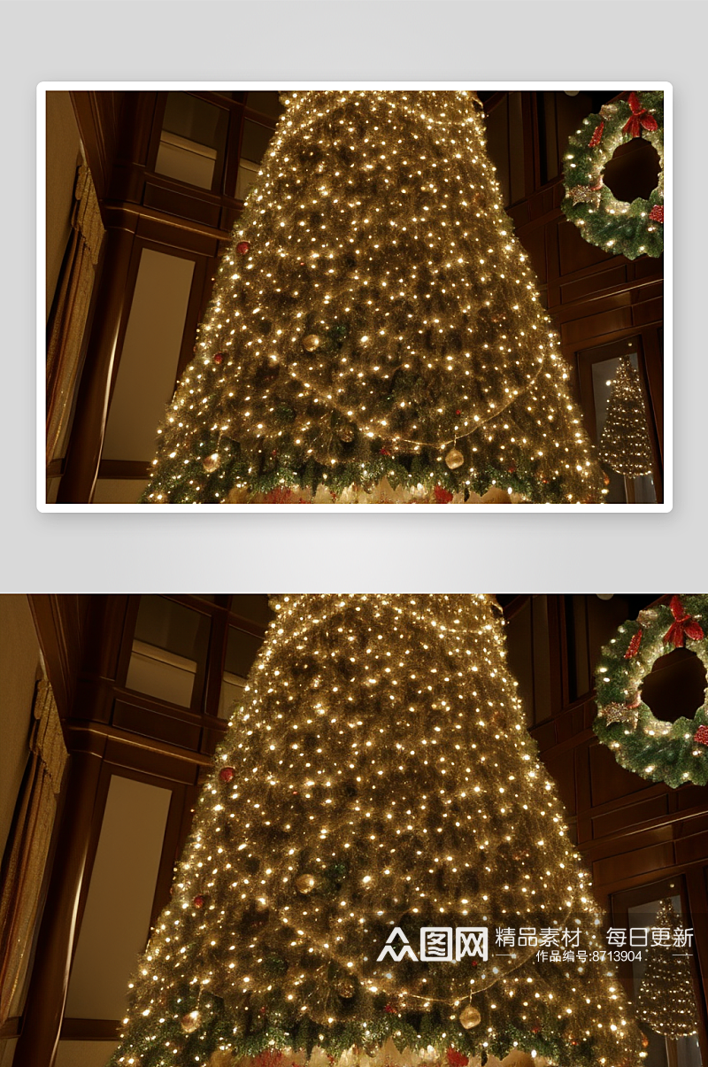 灯光圣诞树与家庭装饰素材
