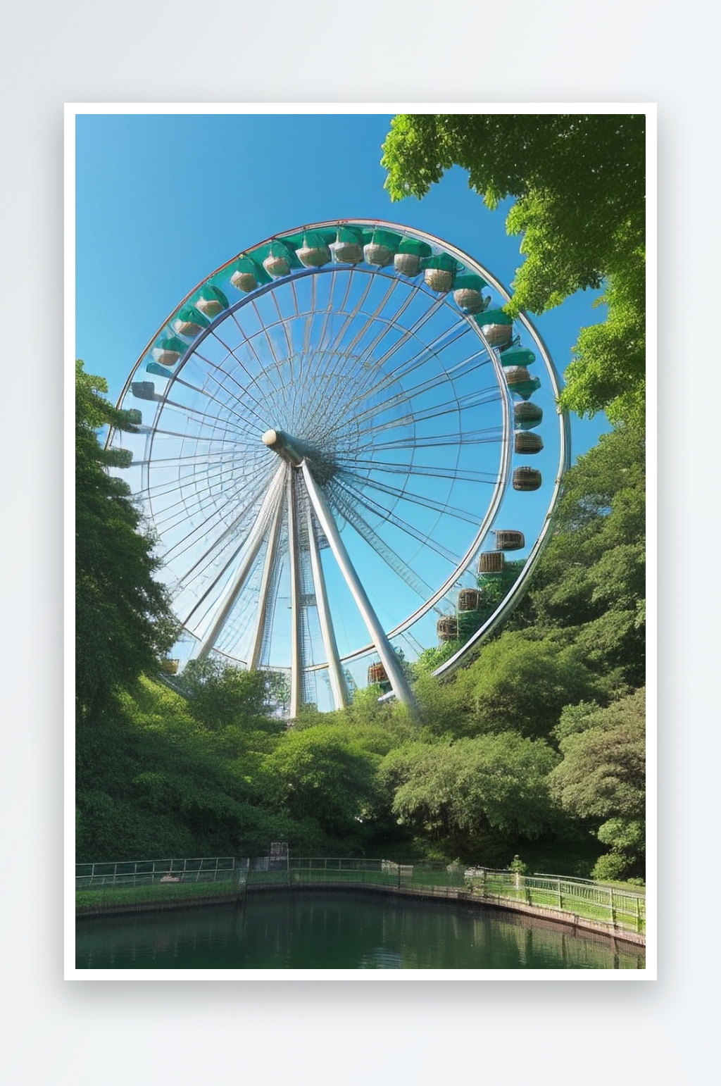 天空摩天轮与大树的诗意画卷素材