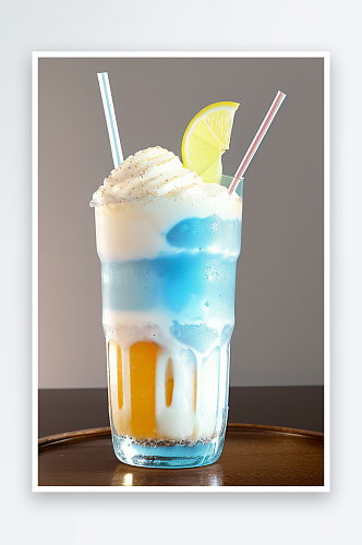 蓝色透明苏打水冰淇淋清凉一夏