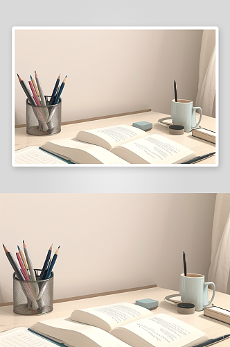 灰色雅典笔架笔筒办公桌上的风景