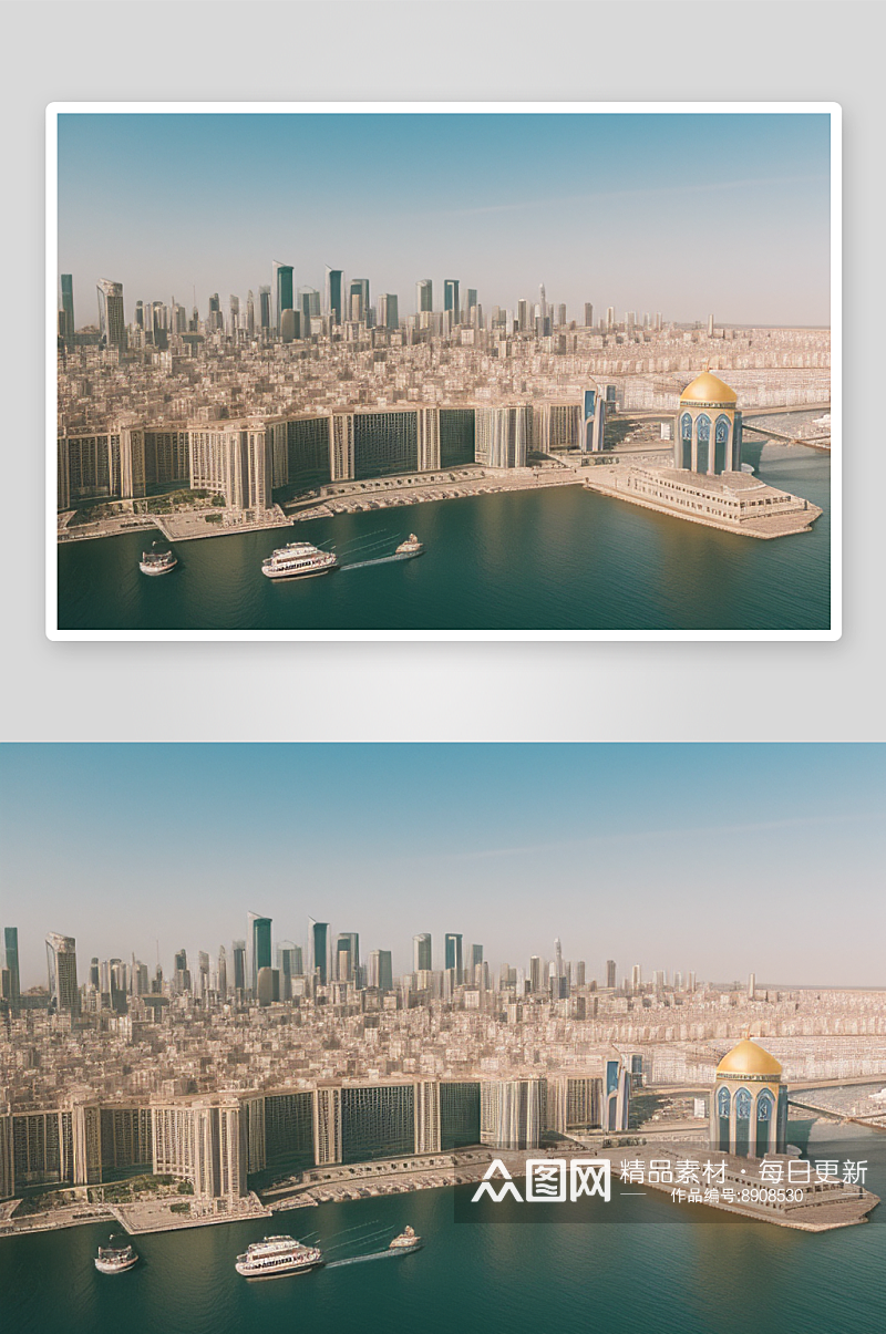 中东水上城市美景素材