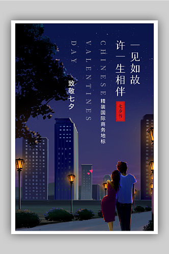 简约七夕夜色海报