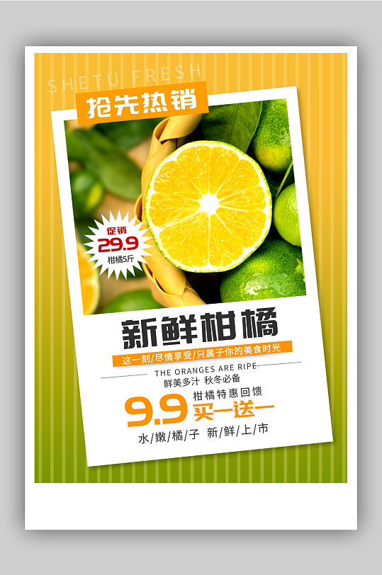 新鲜柑橘橘子水果促销海报