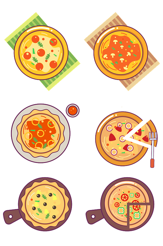 卡通手绘披萨矢量美食元素插画