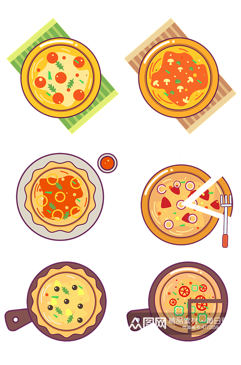 卡通手绘披萨矢量美食元素插画素材