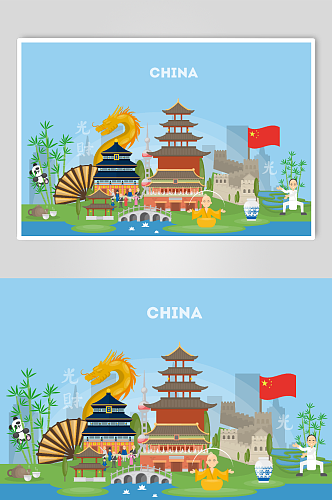 中国建筑元素插画