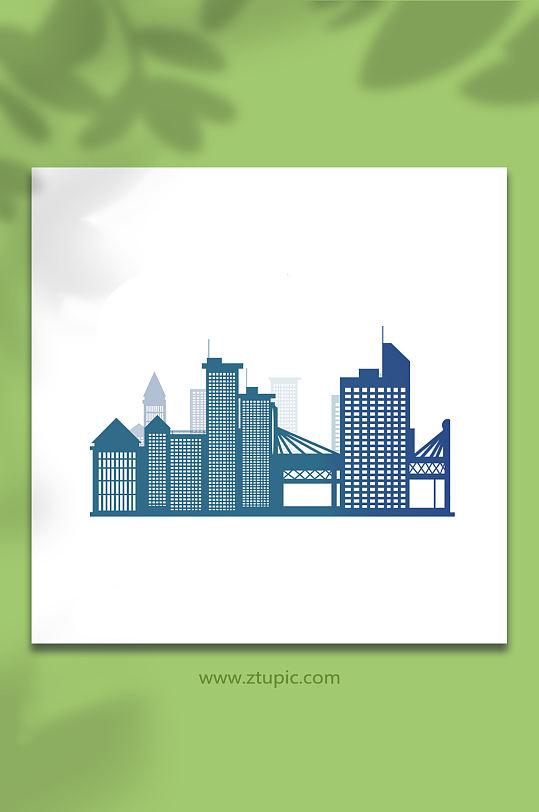 蓝色城市剪影元素插画-众图网