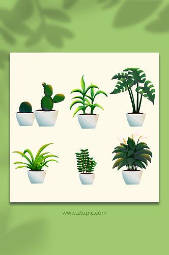 绿色植物盆栽插画元素