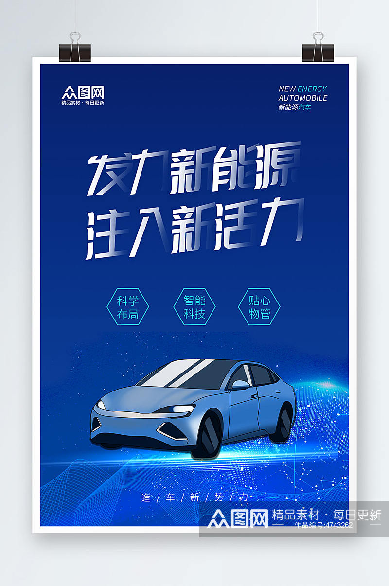 商务科技蓝新能源汽车海报素材