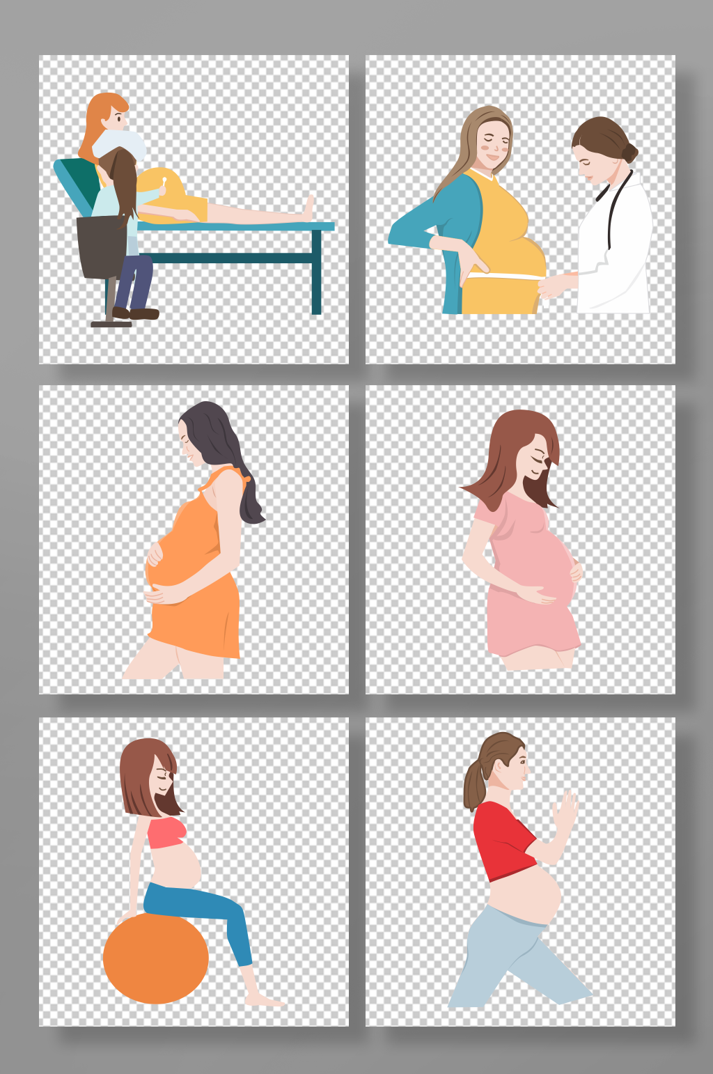 扁平化卡通孕妇人物元素插画素材