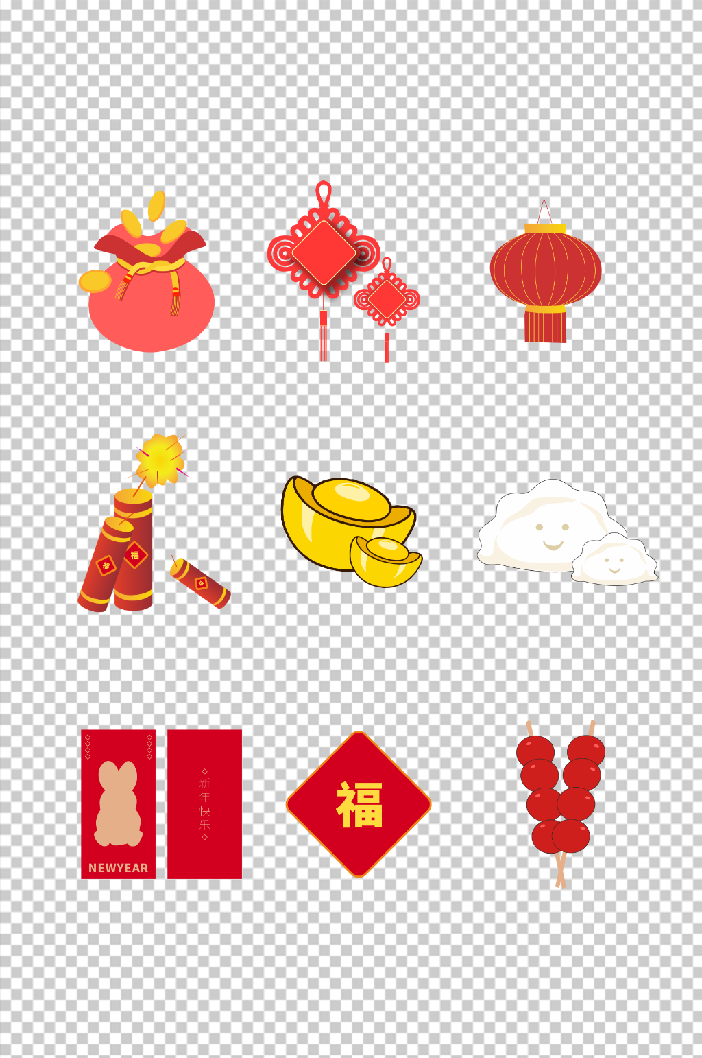 红色新年春节元素矢量插画素材