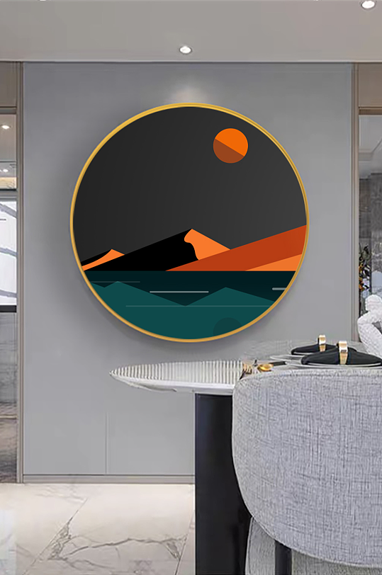 水彩山脉高清圆形挂画装饰画-众图网