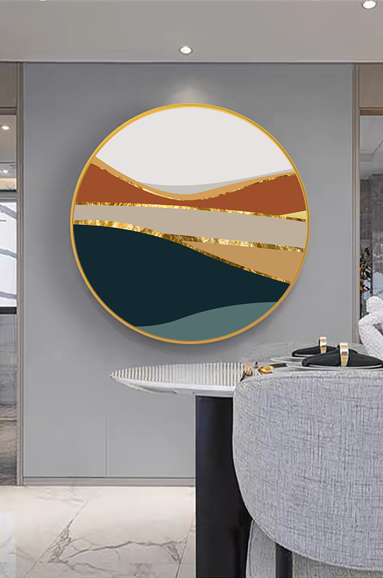 唯美水彩山脉圆形挂画装饰画-众图网