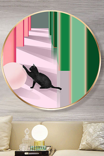 黑色猫咪客厅墙面装饰画