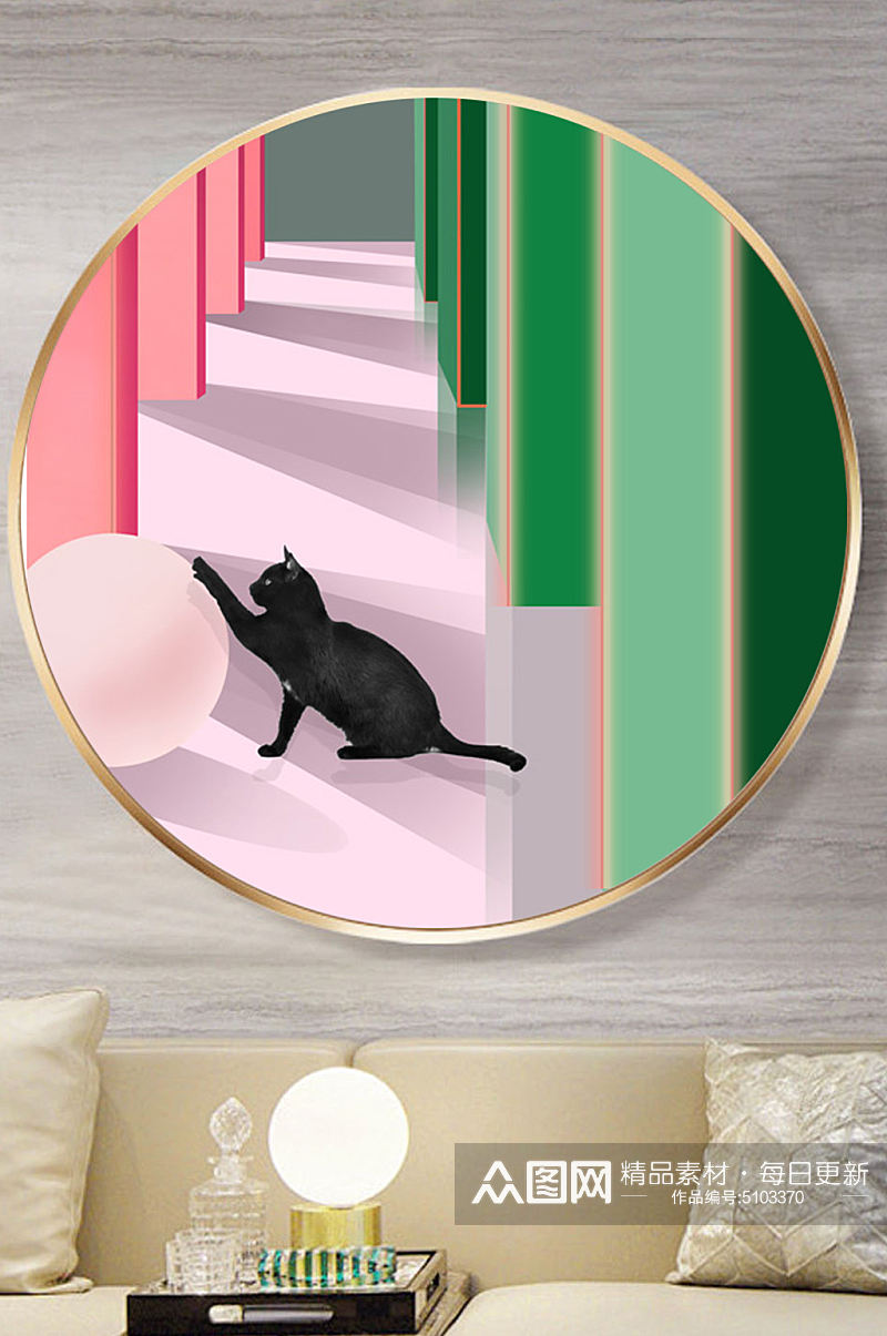 黑色猫咪客厅墙面装饰画素材