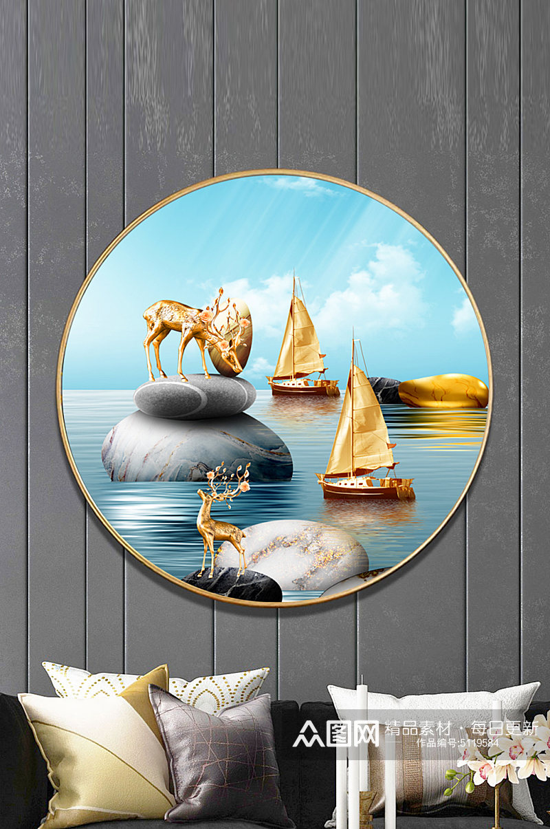 帆船轻奢风室内装饰画素材