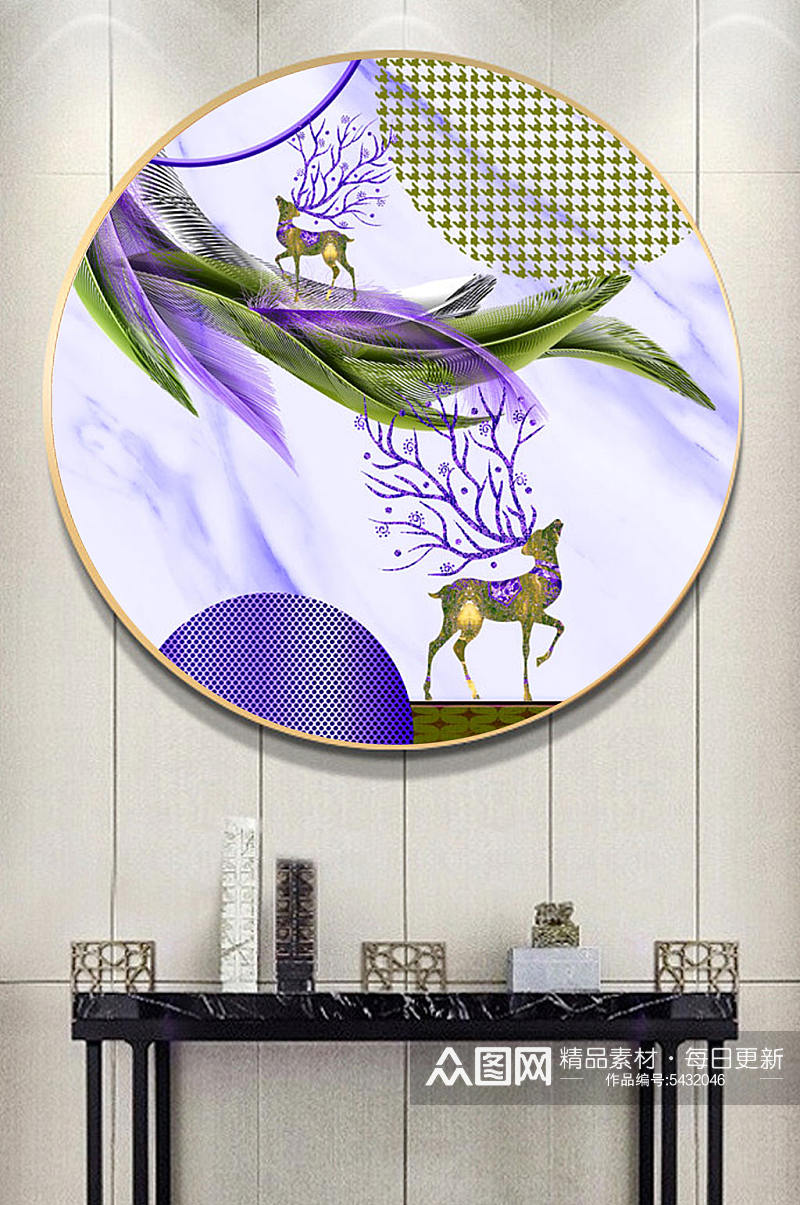 圆形动物鹿创意装饰画素材
