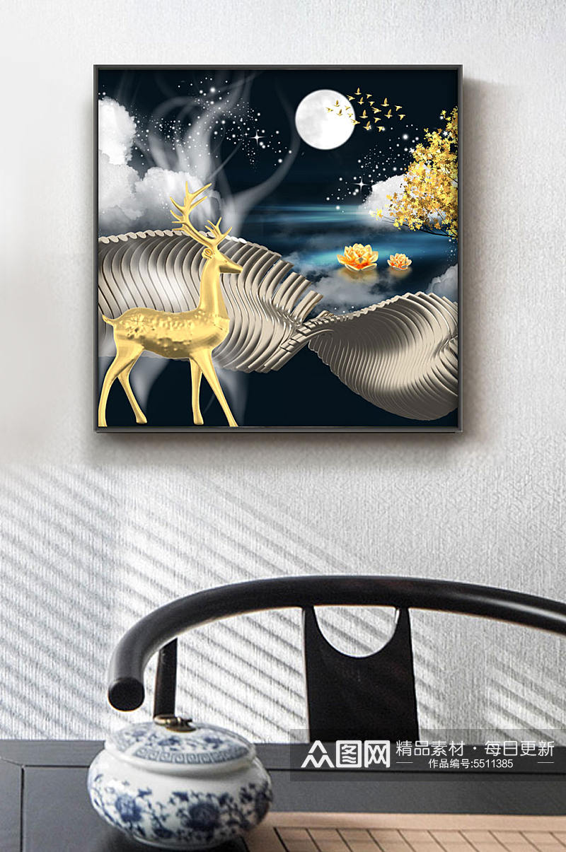 金色麋鹿装饰画图片素材