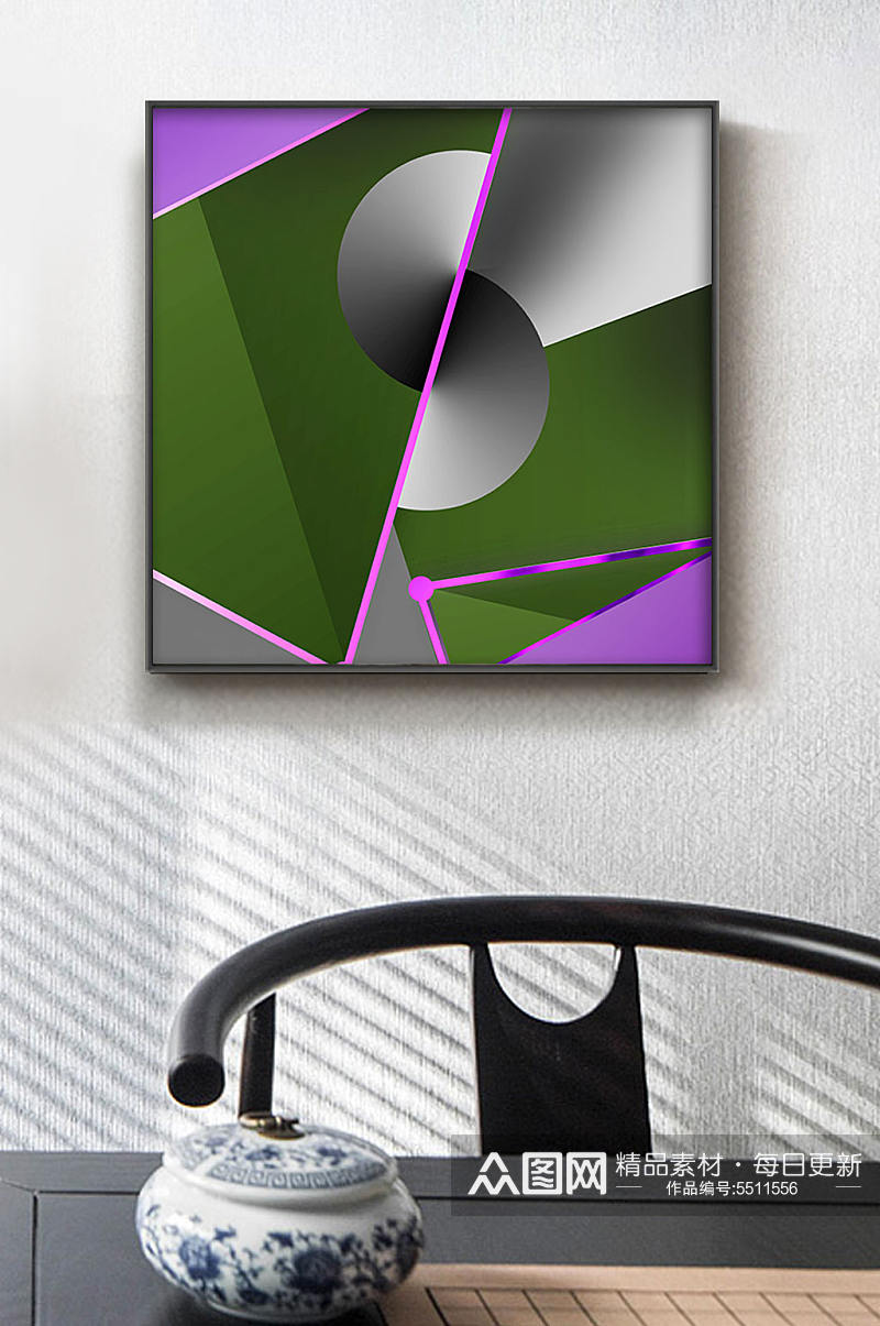 简约风绿紫色装饰画图片素材
