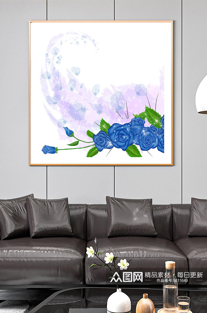 油画风蓝色花卉装饰画图片素材