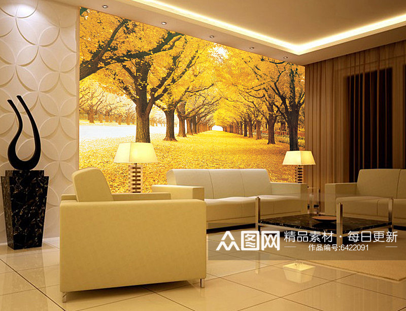 黄金树发财树背景墙素材