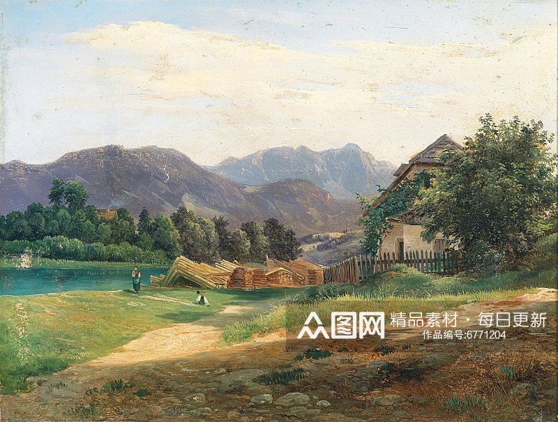 欧洲建筑油画风景画山水画素材