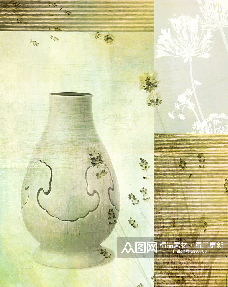 花瓶花卉植物艺术无框画装饰画素材