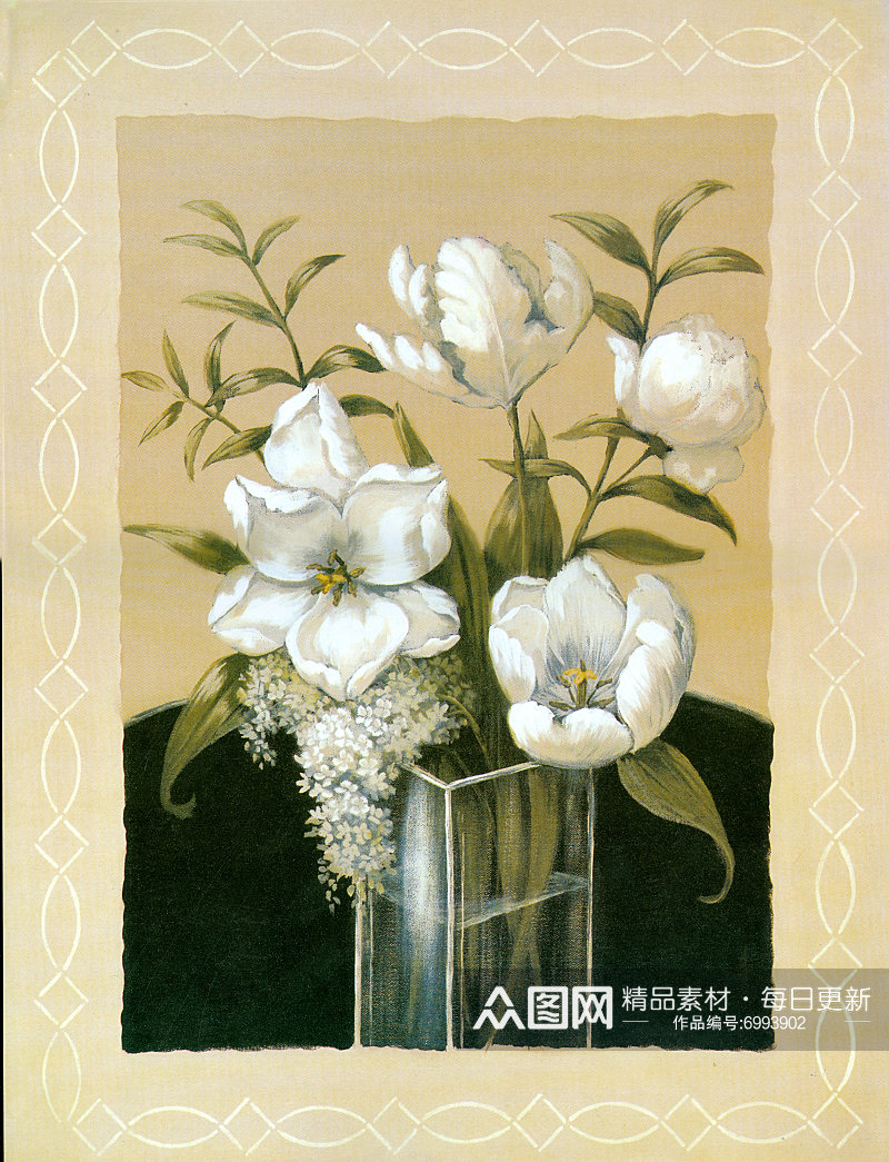 水彩花卉花瓶无框画装饰画素材