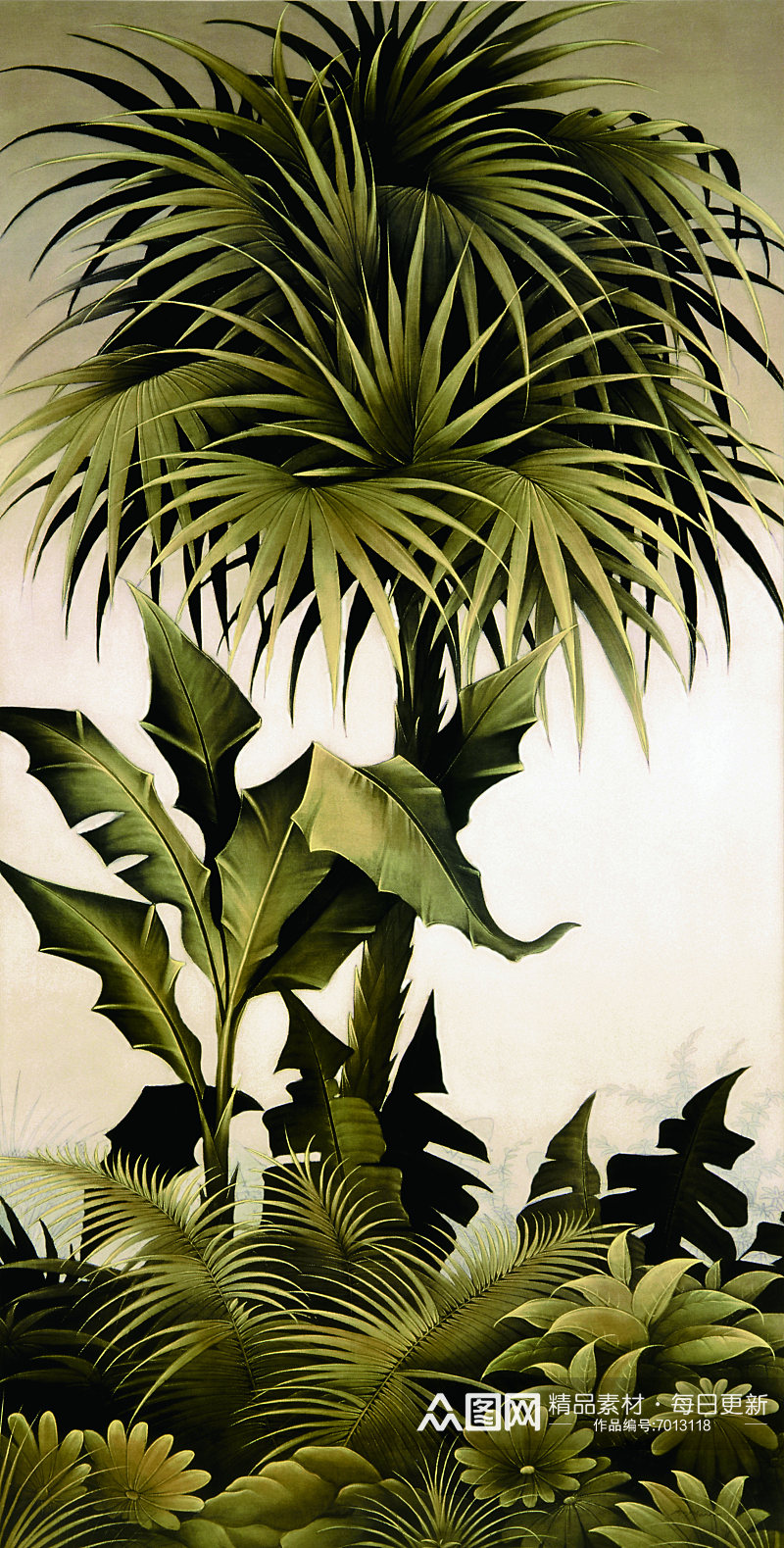 复古水彩植物油画装饰画素材