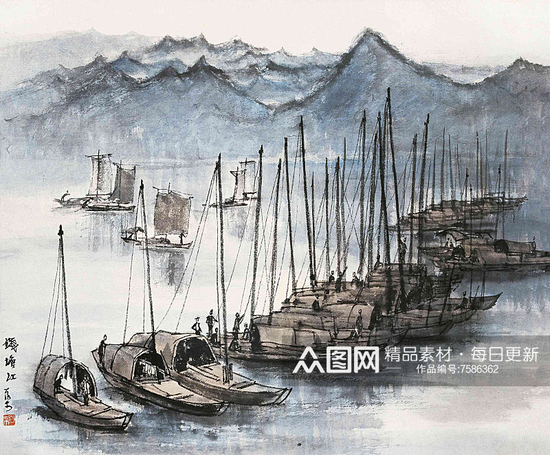 水墨风景画李可染国画素材