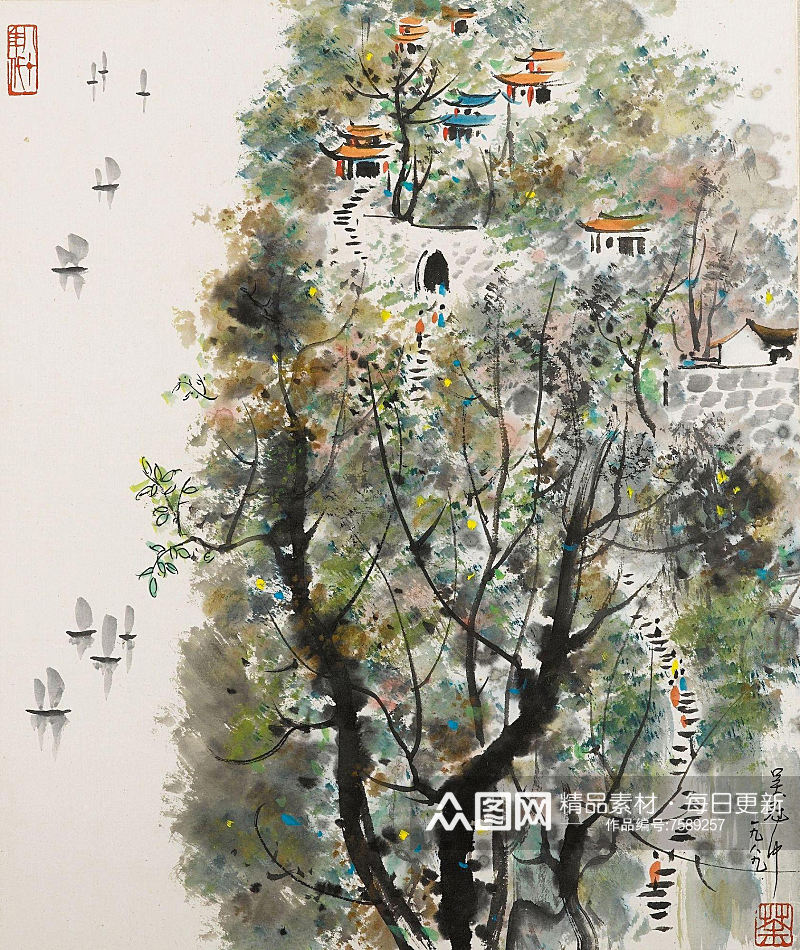 吴冠中国画风景画素材