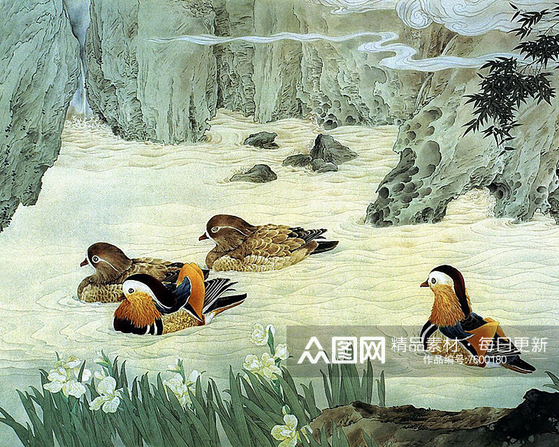 邹传安工笔画花卉花鸟风景画挂画素材