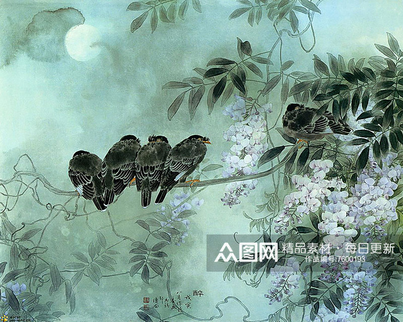 邹传安工笔画花卉花鸟风景画挂画素材