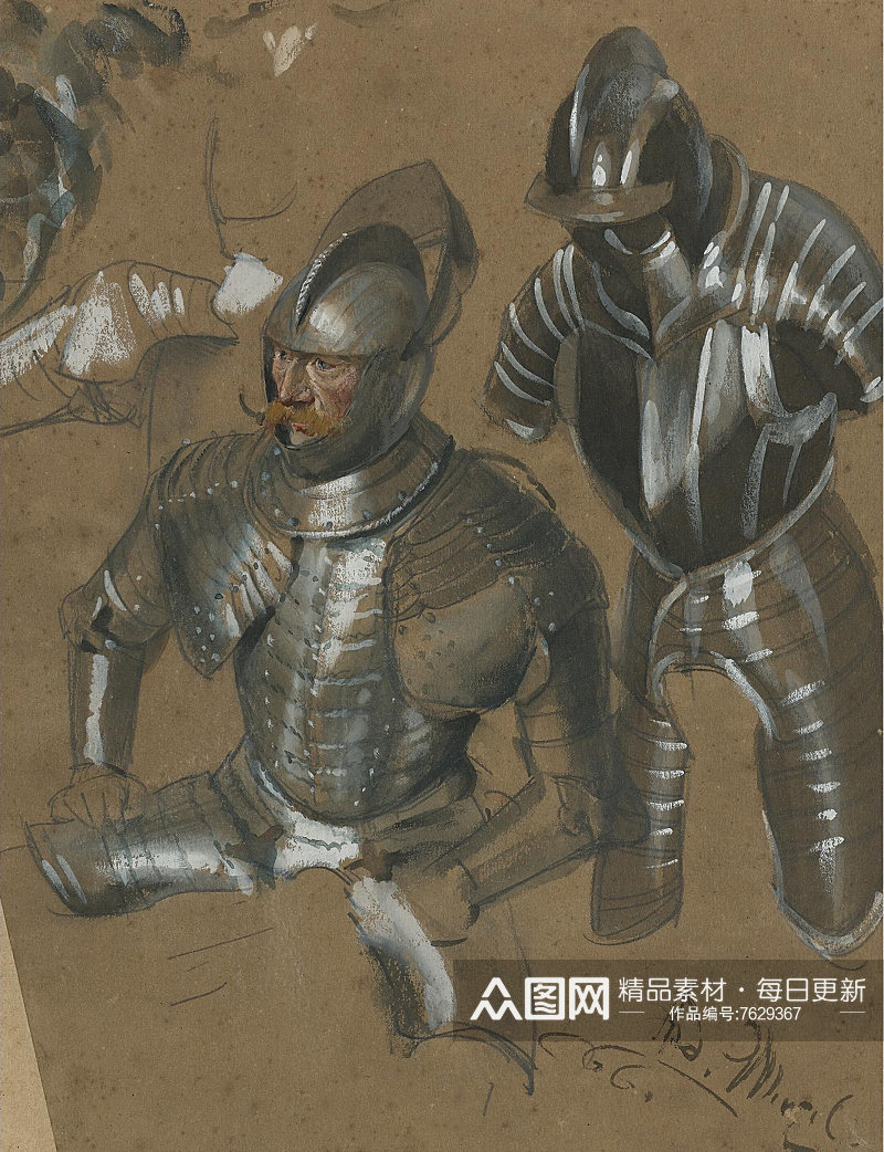 门采尔作品素描人物装饰画素材