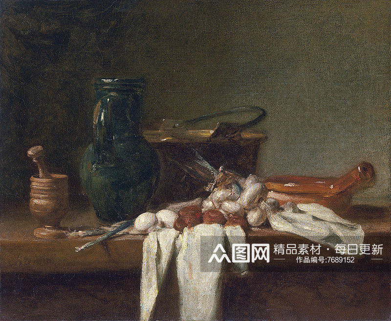 夏尔丹静物厨房猎物瓶子油画装饰画素材