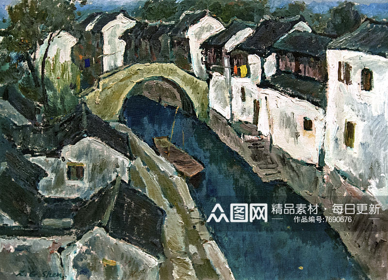 中国风江南水乡油画装饰画素材