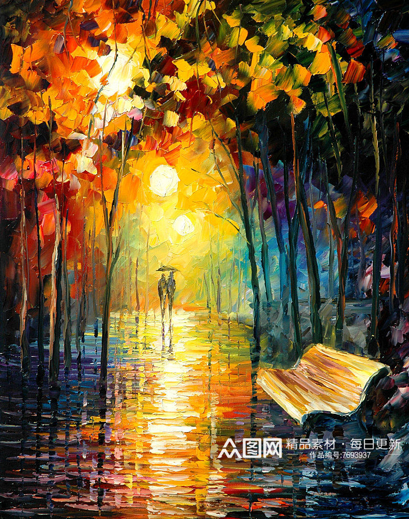 阿夫列莫夫抽象树林湖畔油画素材