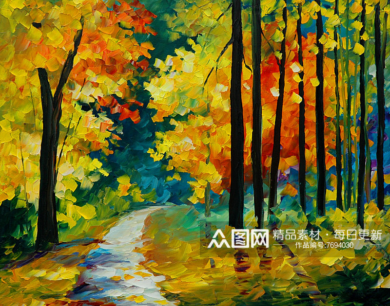 阿夫列莫夫油画抽象树林建筑湖畔风景画素材