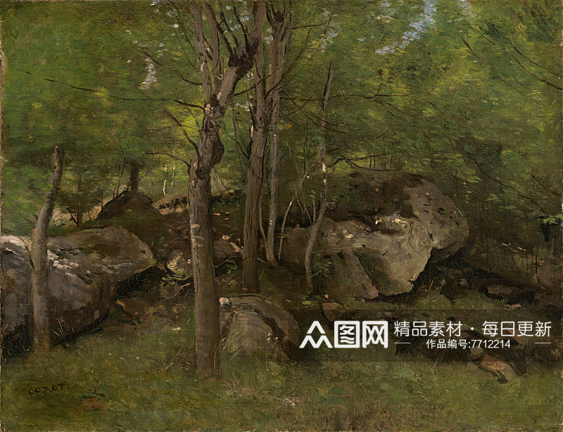 柯罗油画作品树林风景画素材
