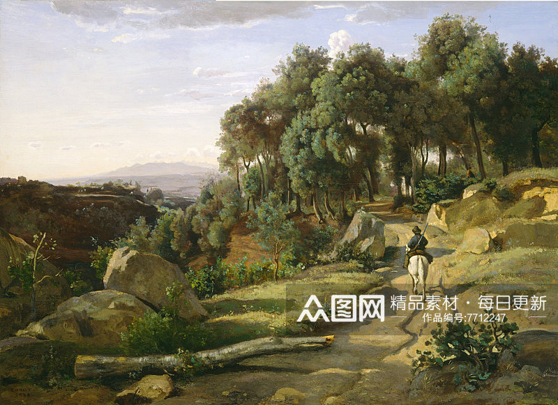 柯罗油画作品树林风景画素材