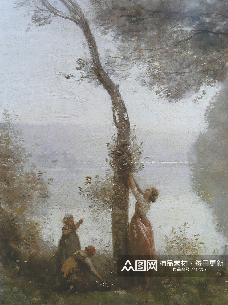 柯罗油画作品树林风景画素材