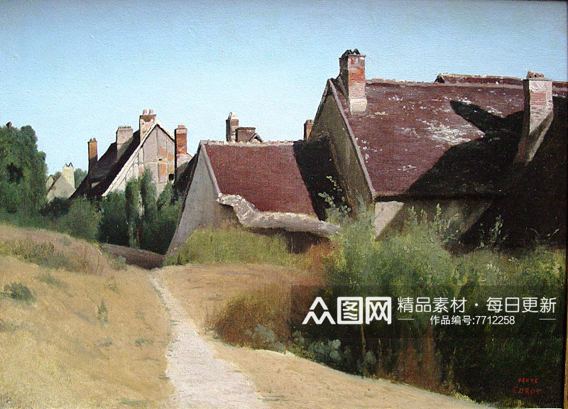 柯罗油画作品树林风景画素材