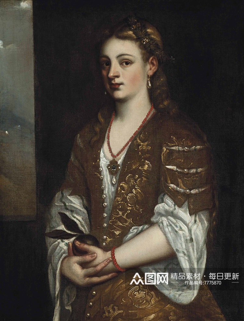 意大利画家提香将军贵妇人物油画装饰画素材