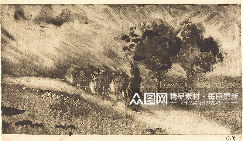 毕沙罗名师速写素描人物装饰画素材