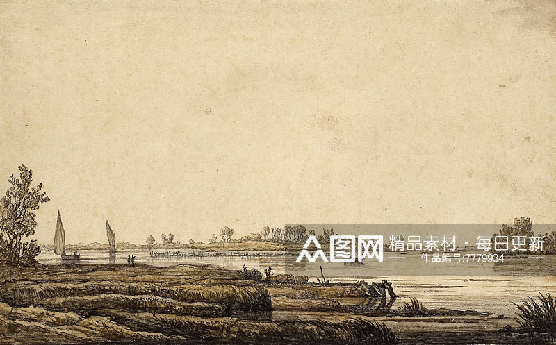 阿尔伯特大树湖畔海景风景画作品素材