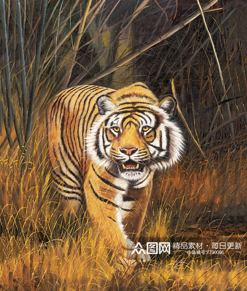 森林动物油画风景画装饰画素材